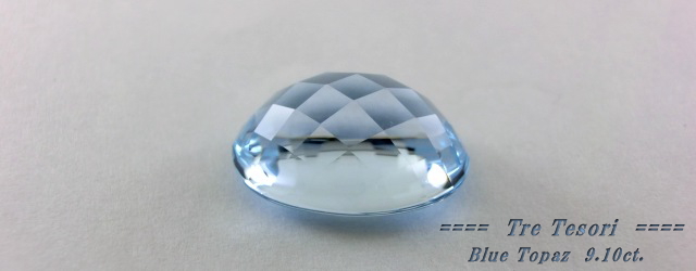 ブルートパーズ☆オーバルシェイプ15ｘ10mm☆9.10ct.☆チェッカードームカット