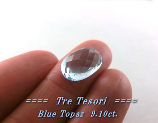 ブルートパーズ☆オーバルシェイプ15ｘ10mm☆9.10ct.☆チェッカードームカット