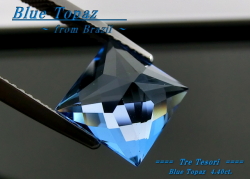 ブラジル産ブルートパーズ☆スクエアシェイプ9.0mm☆約4.40ct☆チェッカーカット