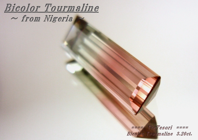 ナイジェリア産バイカラートルマリン☆レクタングルシェープ☆17.7x5.2mm☆3.20ct.