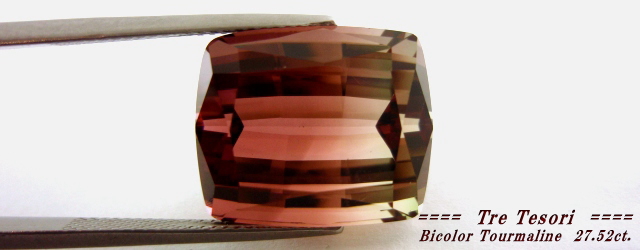 ナイジェリア産バイカラートルマリン☆クッションシェイプ☆17ｘ14.5mm☆27.52ct.