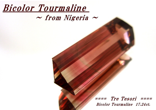 ナイジェリア産バイカラートルマリン☆ファンシーシェイプ☆28.4ｘ9.4mm☆17.24ct.